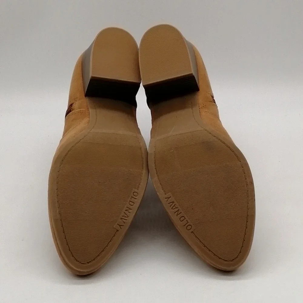 Old Navy Womens Western Ankle Boot Tan Cuban Heel Side Zip Pointed Toe 7